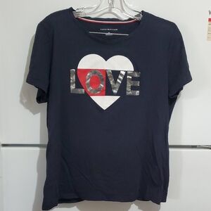 Tommy Hilfiger Navy Blue Short Sleeve  with Logo Blouse Size L/G